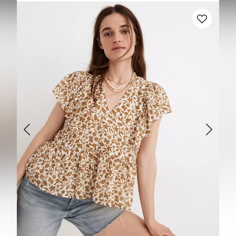 Madewell Flutter-Sleeve Peplum Top size small